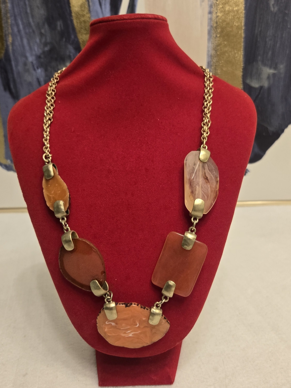 Statement Orange and Amber Resin Pendant Necklace